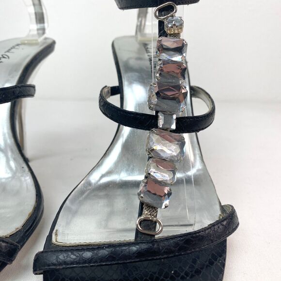 Micheal Antonio Black Rhinestone Womans Sandals Silver Heels Sz 8 Evening Dance - Picture 4 of 13